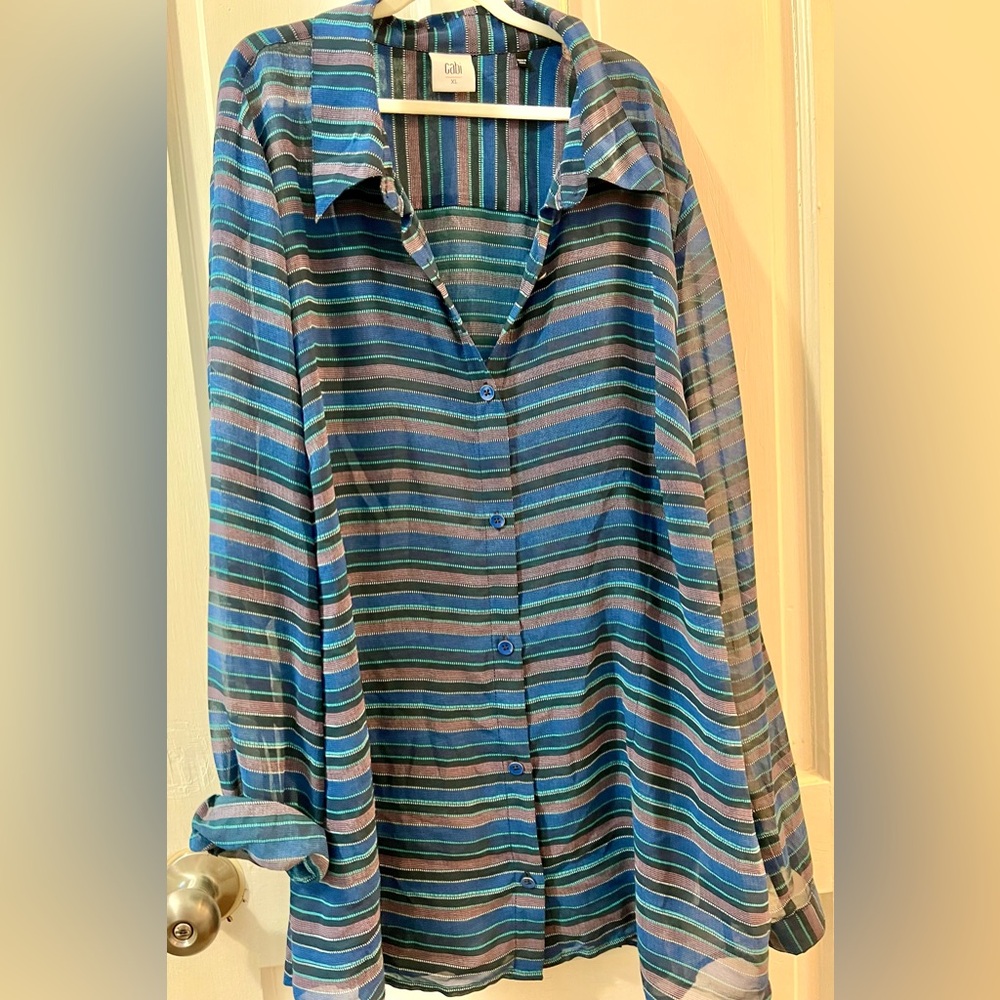Cabi Shades of Blue Alex Blouse, XL